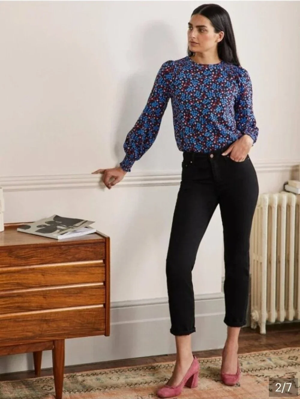 Boden Navy Blue Floral Long-Sleeve Blouse - Size 16/ 18